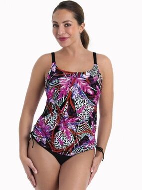 New Anita Printed Tankini Top in Purple Floral Animal Print Swim Top
